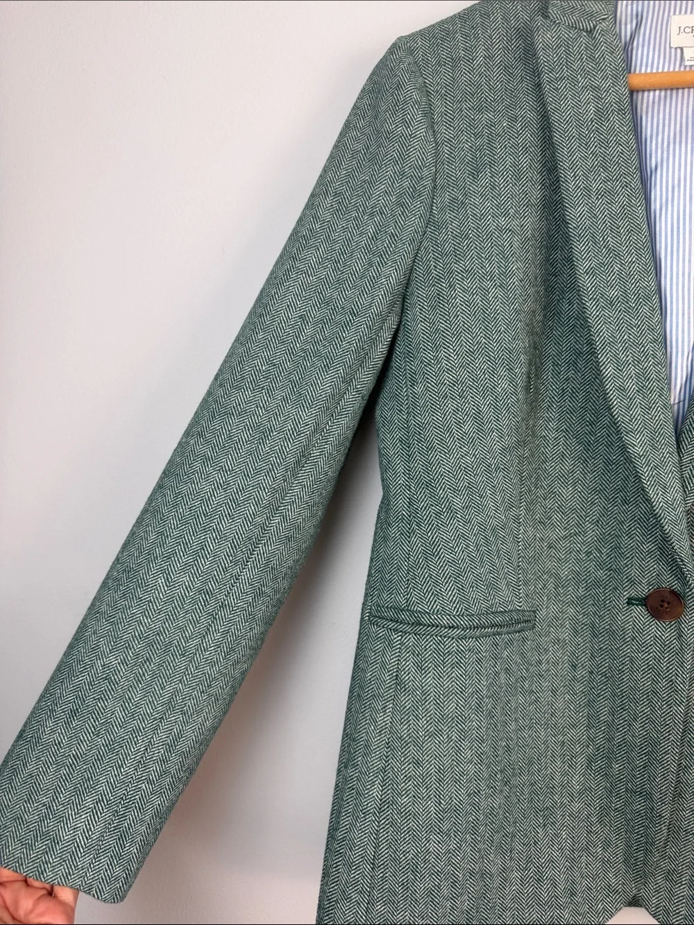 J. Crew FA24 Hollander Blazer Wool Blend in Green Herringbone Office Preppy Work